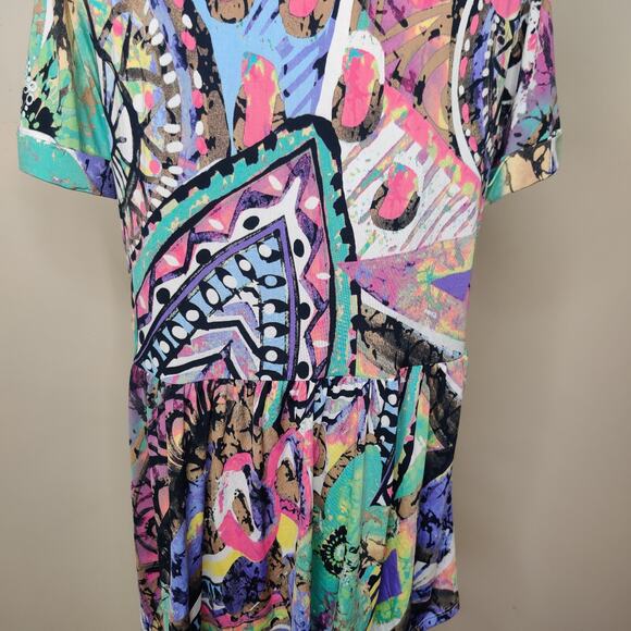 Paisley Grace Top Abstract Floral Stretch Jersey Knit Babydoll - Picture 9 of 10